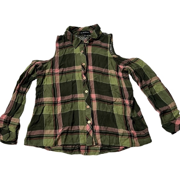 My Michelle - Womens Button Up Cold Shoulder Top Sz. MD - Picture 3 of 8